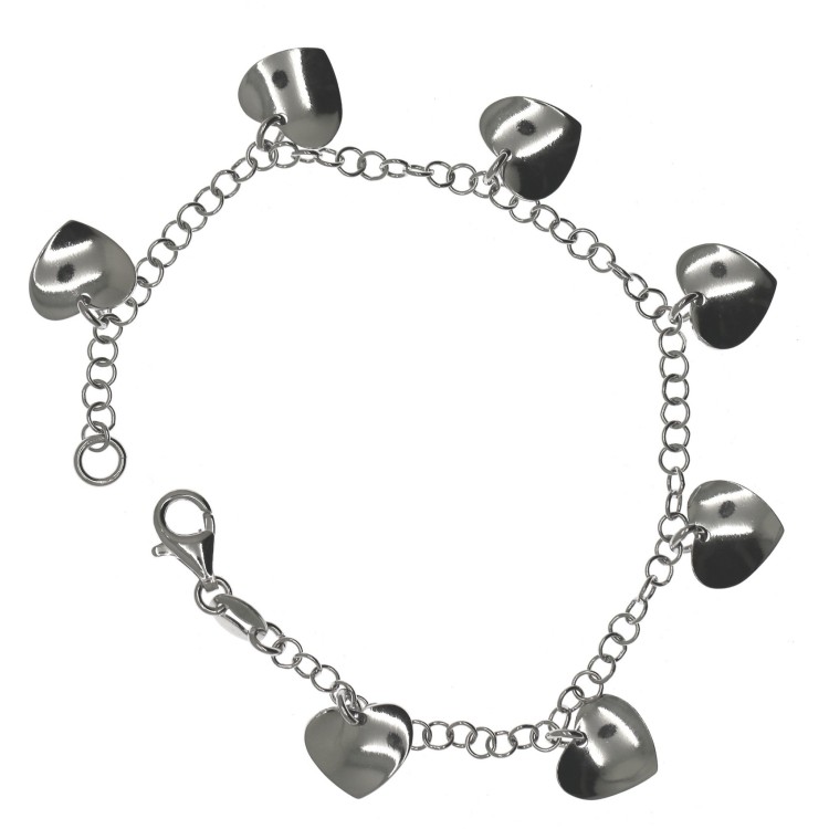 RMB|Bracciale argento 925 con ciondoli a cuore ondulati charm pendenti donna