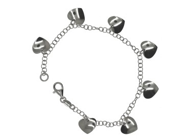 RMB|Bracciale argento 925 con ciondoli a cuore ondulati charm pendenti donna