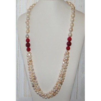 RMB|Collana con Argento 925 perle coltivate, perle Barocche scaramazze  e avventurina rossa