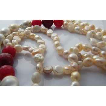 RMB|Collana con Argento 925 perle coltivate, perle Barocche scaramazze  e avventurina rossa