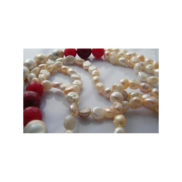 RMB|Necklace with 925 silver cultured pearls, baroque pearls and red aventurine