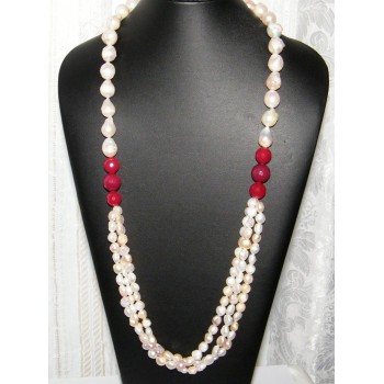 RMB|Collana con Argento 925 perle coltivate, perle Barocche scaramazze  e avventurina rossa
