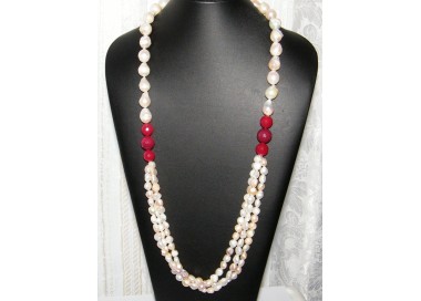 RMB|Collana con Argento 925 perle coltivate, perle Barocche scaramazze  e avventurina rossa