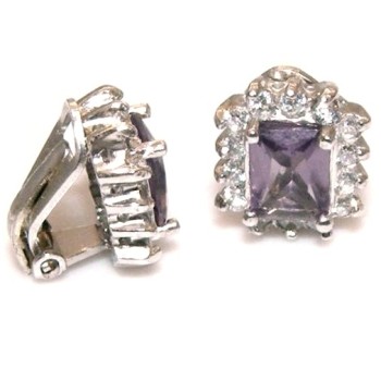 RMB|925 silver earrings with purple zircon clips and diamond frame