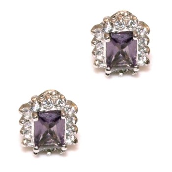 RMB|925 silver earrings with purple zircon clips and diamond frame