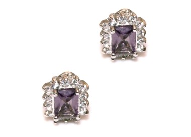 RMB|925 silver earrings with purple zircon clips and diamond frame