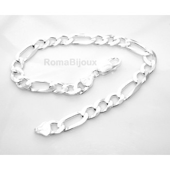 RMB|SILVER 925: Man Bracelet Chain 7.5 mm figaro 3 + 1 bleached very long XXL !