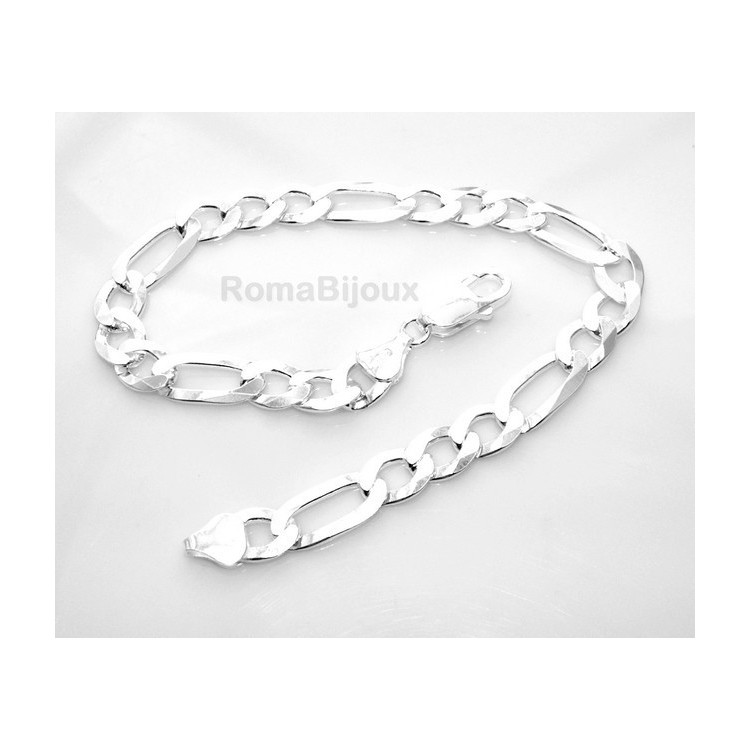 RMB|SILVER 925: Man Bracelet Chain 7.5 mm figaro 3 + 1 bleached very long XXL !