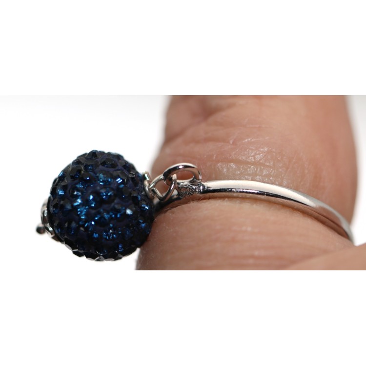 RMB|Adjustable 925 silver ring with cobalt blue zirconia ball pendant