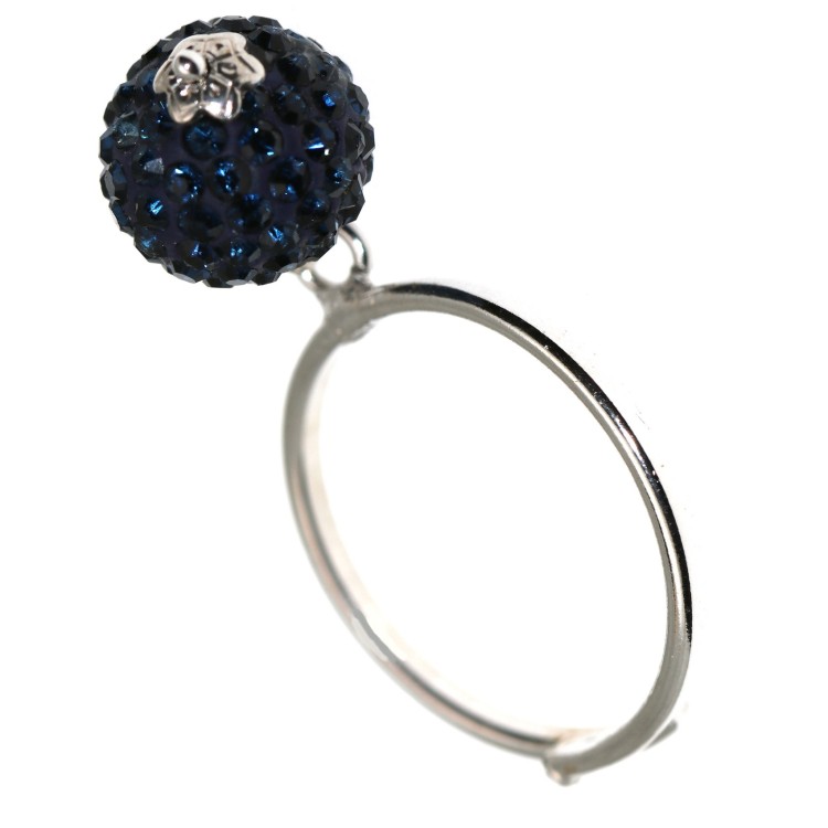 RMB|Adjustable 925 silver ring with cobalt blue zirconia ball pendant