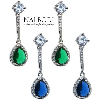 RMB|orecchini argento 925 goccia zircone smeraldo zaffiro verde blu e punto luce donna marca NALBORI originali