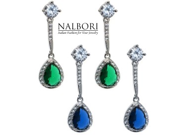 RMB|925 silver drop earrings with zircon, emerald, green, blue sapphire and light point for women
