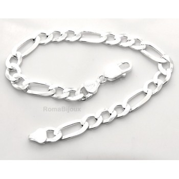 RMB|SILVER 925: Man Bracelet Chain 7.5 mm figaro 3 + 1 bleached very long XXL !