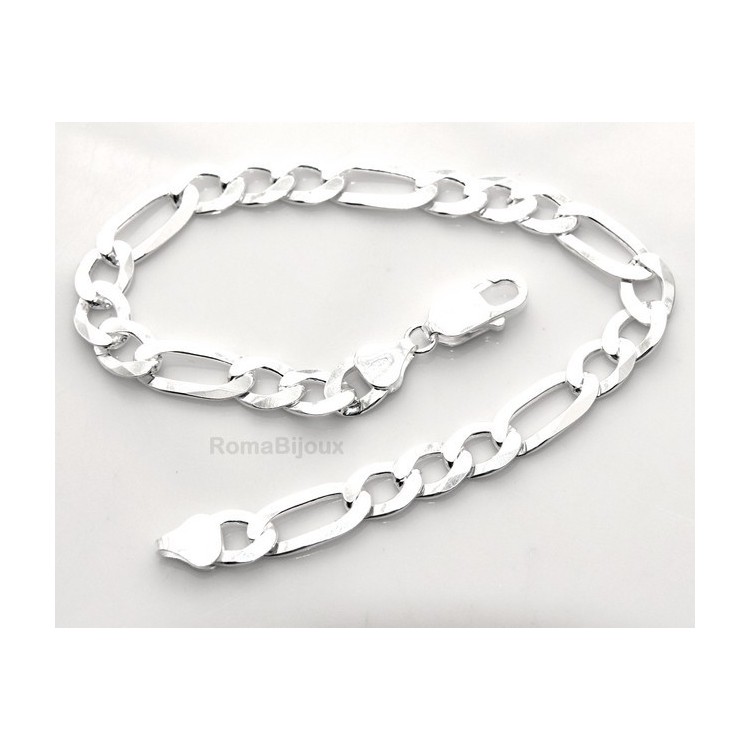 RMB|SILVER 925: Man Bracelet Chain 7.5 mm figaro 3 + 1 bleached very long XXL !