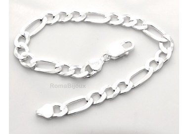 RMB|SILVER 925: Man Bracelet Chain 7.5 mm figaro 3 + 1 bleached very long XXL !