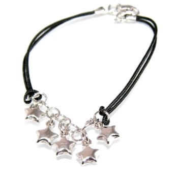 RMB|925 silver star bracelet with cord and star charms for women and girls RomaBijoux