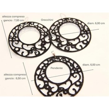 RMB|ciondolo orecchini collana argento 925 arabesque cerchi tondi 6cm glitter dorato