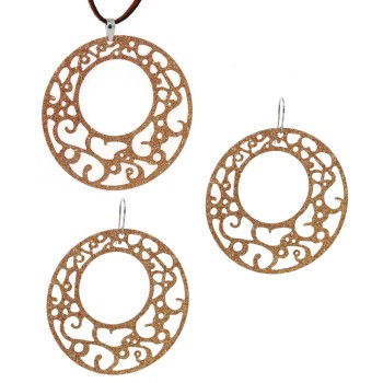 RMB|pendant earrings necklace 925 silver arabesque round circles 6cm golden glitter