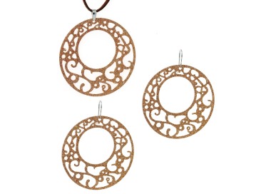 RMB|ciondolo orecchini collana argento 925 arabesque cerchi tondi 6cm glitter dorato