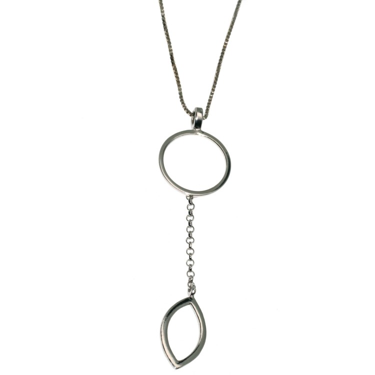 RMB|Collana argento 925 con ciondolo lungo cerchio e foglia donna