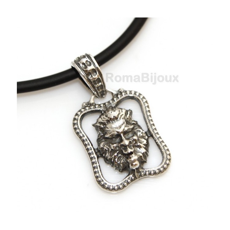 RMB|Ciondolo leone argento 925 brunito uomo cornice e laccio realizzato a mano misura media