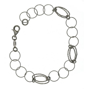 RMB|Bracciale argento 925 con cerchi lisci e ovali diamantati donna gioielleria Roma