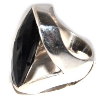 RMB|925 natural onyx ethnic rectangular silver ring size 15