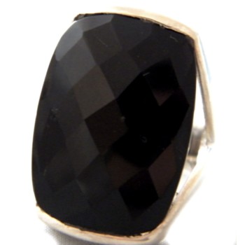 RMB|925 natural onyx ethnic rectangular silver ring size 15