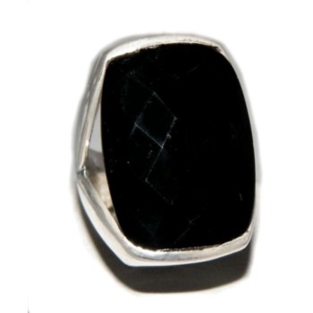 RMB|925 natural onyx ethnic rectangular silver ring size 15