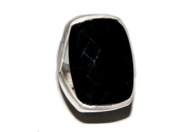 RMB|925 natural onyx ethnic rectangular silver ring size 15
