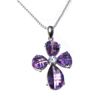 RMB|Ciondolo croce argento 925 cristallo viola ametista con zircone