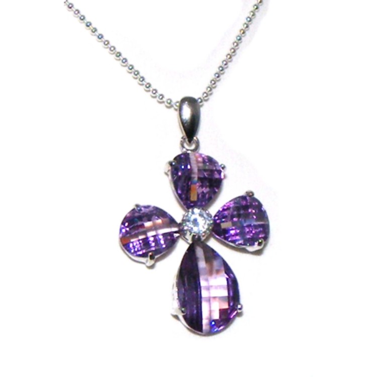RMB|Ciondolo croce argento 925 cristallo viola ametista con zircone