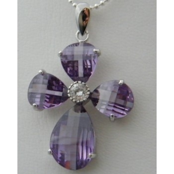 RMB|Ciondolo croce argento 925 cristallo viola ametista con zircone