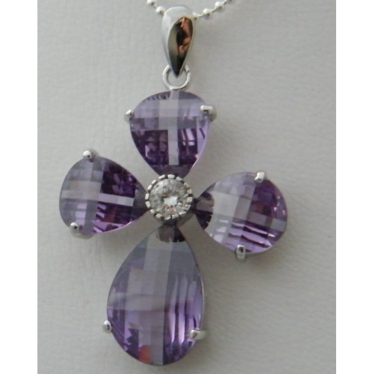 RMB|Ciondolo croce argento 925 cristallo viola ametista con zircone