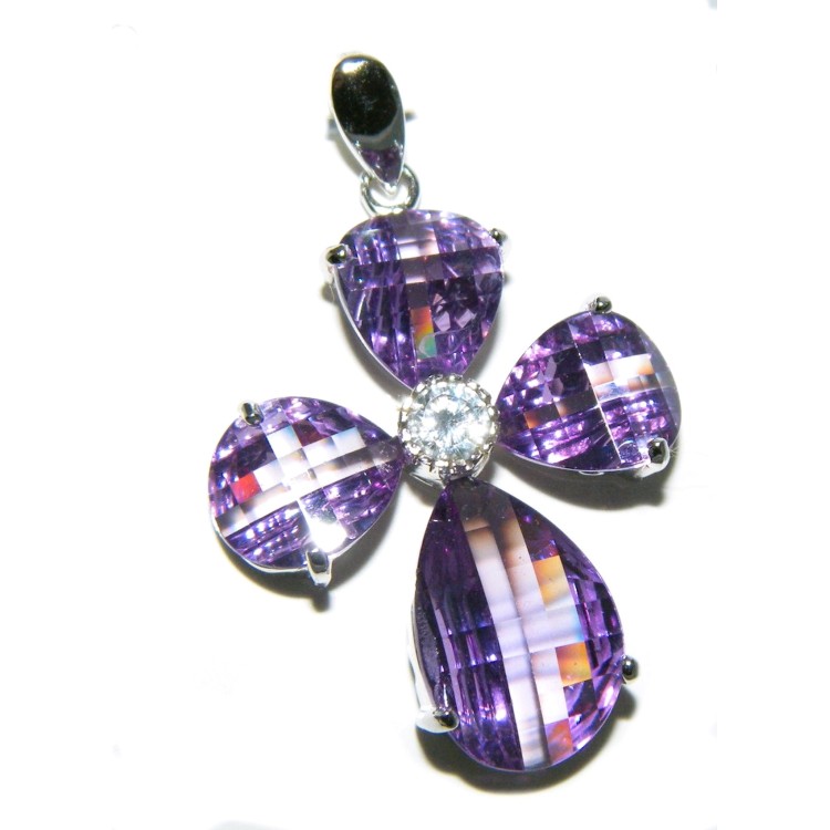RMB|925 silver cross pendant, purple amethyst crystal with zircon