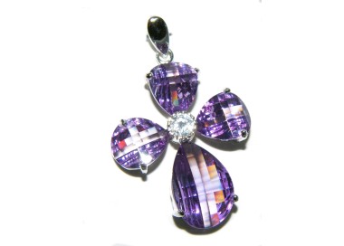 RMB|Ciondolo croce argento 925 cristallo viola ametista con zircone