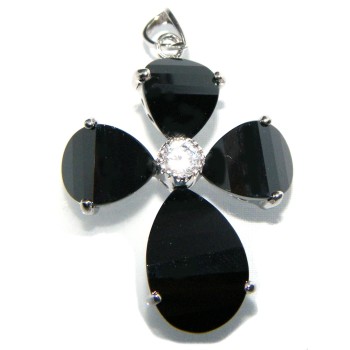RMB|925 silver cross pendant, black onyx crystal with zircon