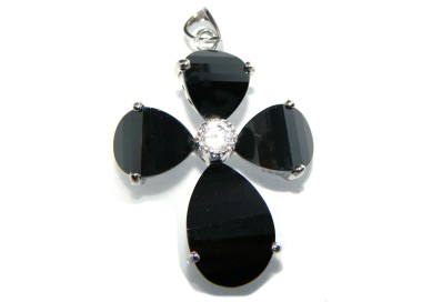 RMB|925 silver cross pendant, black onyx crystal with zircon