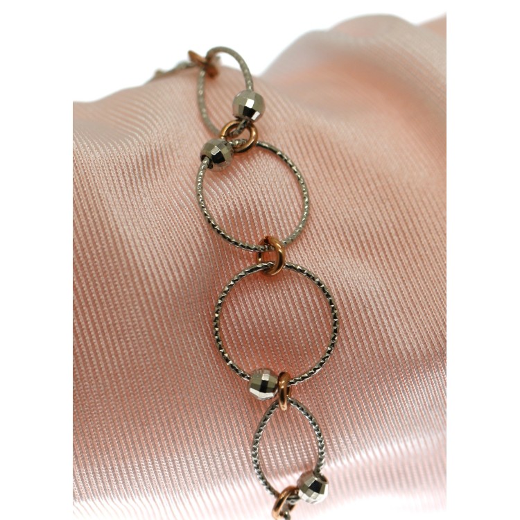 RMB|Bracciale argento 925 rodiato e placcato oro con cerchi e ellissi satinati