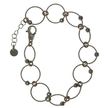 RMB|Bracciale argento 925 rodiato e placcato oro con cerchi e ellissi satinati