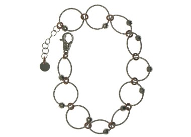 RMB|Bracciale argento 925 rodiato e placcato oro con cerchi e ellissi satinati