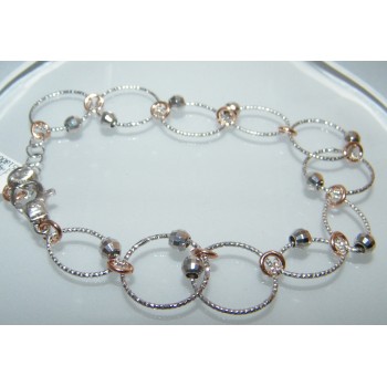 RMB|Bracciale argento 925 rodiato e placcato oro con cerchi e ellissi satinati