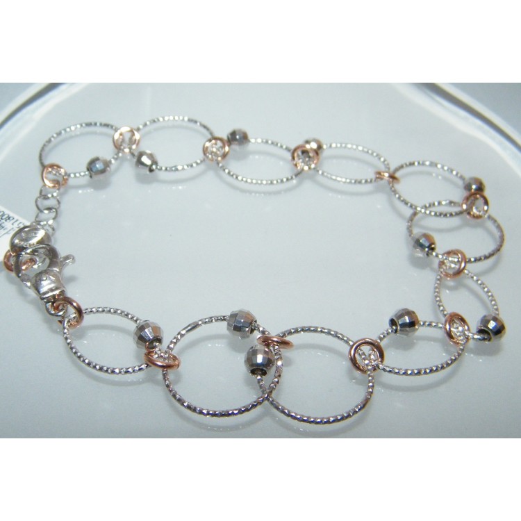 RMB|Bracciale argento 925 rodiato e placcato oro con cerchi e ellissi satinati