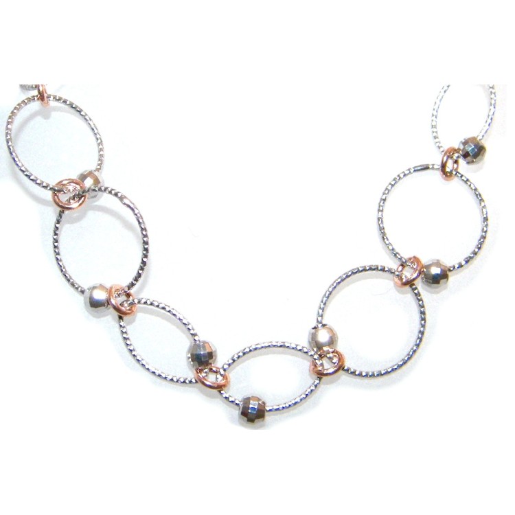 RMB|Rhodium-plated and gold-plated 925 silver bracelet with satin-finished circles and ellipses