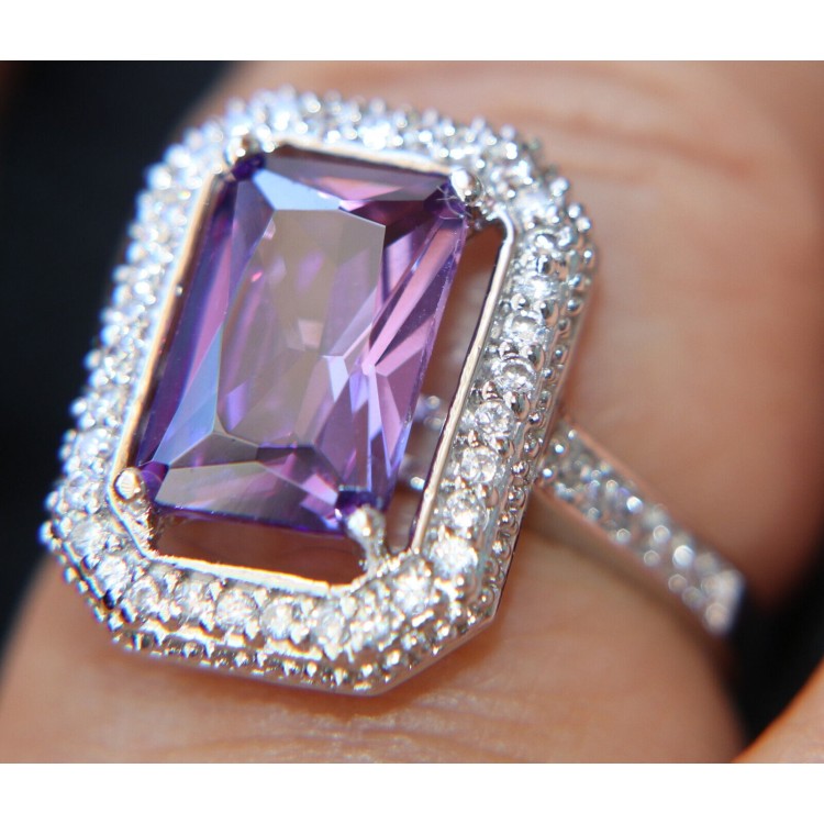 RMB|anello da donna in argento 925 rodiato con zircone colore viola ametista 20
