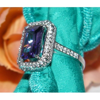 RMB|anello da donna in argento 925 rodiato con zircone colore viola ametista 20