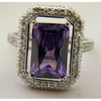 RMB|anello da donna in argento 925 rodiato con zircone colore viola ametista 20