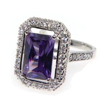 RMB|anello da donna in argento 925 rodiato con zircone colore viola ametista 20
