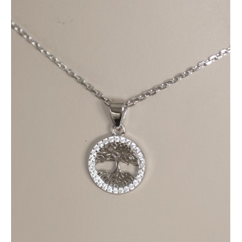 RMB|925 Silver necklace, 13mm round pendant, tree of life, zircon necklace