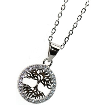 RMB|collana Argento 925 ciondolo tondo 13mm albero della vita zirconi collier